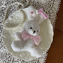 White Overknee Stockings with Pink and White Plaided Ruffle Trim/Plush Rabbit Leg Loop