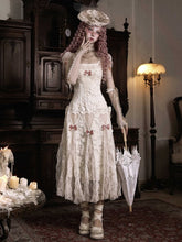 Romantic Goth Pink Bows Heart Cutout Light Cream Summer Slip Dress