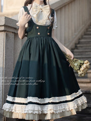 Beige Striped Blouse with Puff Sleeves and Ruffle Neckline