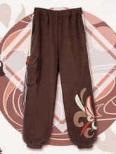 Genshin Impact Hu Tao Inspired Brown Tattoo Print Cargo Pocket Pants