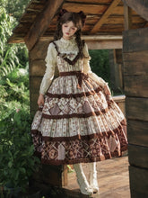 Cottagecore Squirrel and Mushroom Print Brown Natural Kei Lolita Dress with Tiered Skirt