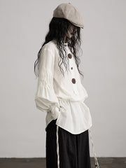 Urban Goth White Drawstring Design Puff Sleeve Shirt
