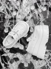 White Punk Platform Shoes with Cross Details & Studded Accents