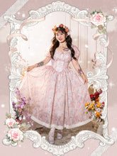 Plus Size Pink Allover Floral Print Corset Bodice Cottagecore Puff Sleeves Dress