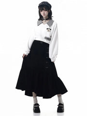 White Cropped Sweatshirt with Plaid Accents