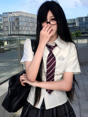 White Preppy Style Embroidered Badge JK Uniform Short Sleeves Shirt