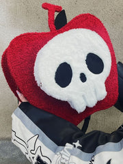 Red Apple White Skull Gothic Halloween Plush Backpack