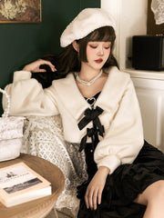 White V-Neck Lolita Coat with Black Bowknots
