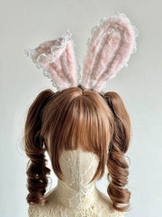 White/Pink/Blue/Yellow Lolita Rabbit Ears KC with Lace Edging