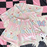 Pink Patchwork Print Pajama Set