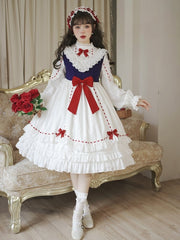 Ruffle Edward Neck Snow White Short/Long Sleeves One Piece