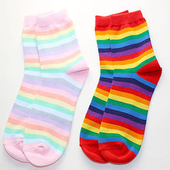 Pink/Red Rainbow Striped Pattern Cotton Socks