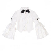 White Ruffle Neckline Gothic Long Bell Sleeves Shirt