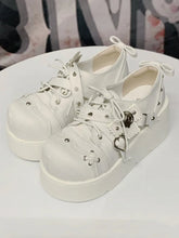 Studs Details & Skeleton Cross Decor Denim White Platform Shoes in Punk Style