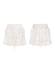 Plus Size Y2K White Sheer Overskirt with Floral & Star Embroidery