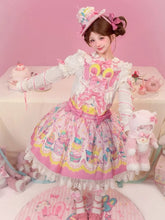 Yellow & Pink Sweet Bunny and Cupcake Print Lolita Overall Dress