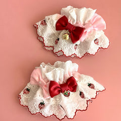 Sweet & Cute Strawberry and Rabbit Embroidery Lolita Wrist Cuffs with Strawberry / Bell Charm