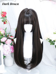 Brown/Dark Brown/Black Princess Cut Under Bust Length Straight Wig with Full Bangs