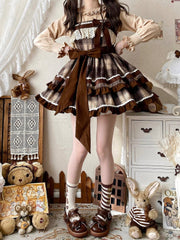 Brown Plaid Pattern Lolita Dress High Waist Autumnand Winter Lolita Jumper Skirt