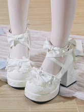 White Sweet Lolita Mary Jane Shoes in PU - 8cm Height with Embroidered Wind Chime Heel & Lace Trim
