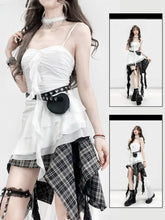 White Y2K Glamorous Ruffles Trim Asymmetrical Hem Holiday Cami Top