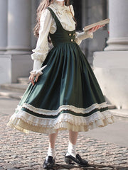 Beige Striped Blouse with Bishop Sleeves and Elastic Cuffs