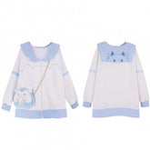 White & Blue Dragon Embroidered Sailor Collar Zip Closure Jacket 2 Options