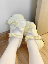 Low-heel Sweet Lolita Creamy Yellow Mary Jane Shoes with Teddy Bear Theme & Bow Details