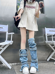 Y2K Style Strappy Denim Leg Warmers