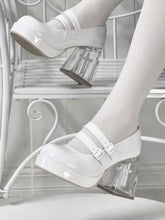 White Round-Toe PU Leather Block Heels - 9cm High Heels with Double Buckle Detail