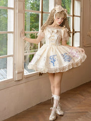 Zodiac Embroidered Champagne Lolita Dress with Tulle Butterfly Sleeves