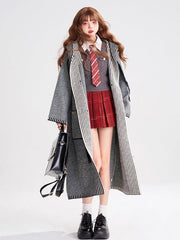 Red Plaid Preppy Style Box Pleat Skirt
