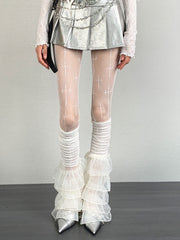 White Cross Pattern Punk Tights