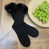 White/Black Fuzzy Trim Diamond Pattern Socks
