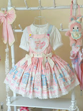 Teddy and Bunny Plush Toy Print Pink Sweet Lolita Overall Dress