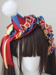 Blue And Red Circus Sweet Lolita Star And Beaded Design Bowknot Pompon Decorated Mini Hat