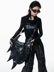 Black Punk Armor Design Large Capacity PU Crossbody