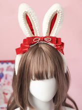 Sweet Lolita Plush Bunny Ear Pearl Glitter Red Bowknot KC