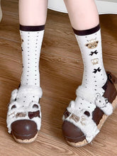 Black Bear and Crown Print Polka-dot Pattern Lolita Calf Socks