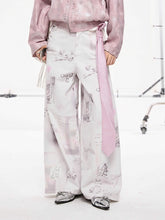 White Wide-leg Jeans with Hand-Drawn Doodles and Bow Print