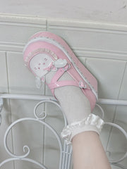Yume Kawaii Pink Round Toe Kitty Angel Heart Buckle Platform Lolita Shoes