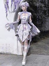 Purple Corset Belt Waist Irregular Layered Skirt Chinoiserie Knot Button and Tassels