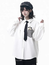 White Shirt with Plaid Pocket and Zipper Accent