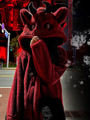 Red Devil Gothic Winter Plush Pajama Set Nightgown with Pants