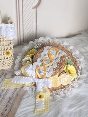 Yellow Flowers Bow Lace Mini Straw Hat
