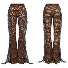 Clearance-Size S for Waist 67CM Coffee Goth Lace Trousers