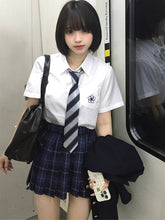 White/Gray/Blue Preppy Style Sakura Embroidery Shirt