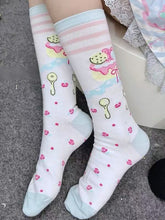 White Underknee Stockins With Beige Fork and Pink Cake Pattern