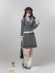Dark Gray Jirai Kei Flat Collar Ruffled Blazer