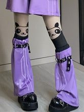 Yami Kawaii Purple&Black Cross Print Heart Buckle Straps Leg Warmers